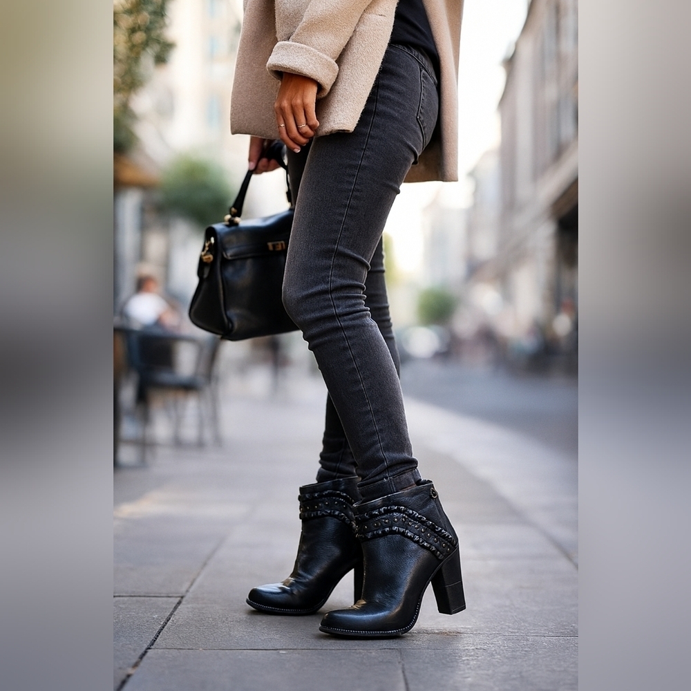 Cynthia Vincent for Anthropologie Black Leather Studded Ankle Boots